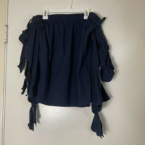 MILLY Blythe off shoulder navy bow sleeve blouse top size Small - Picture 8 of 9